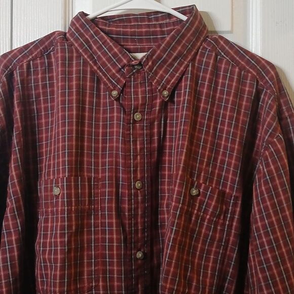 Wrangler Rugger wear burgundy & black plaid long sleeve button down shirt Sz XL - Picture 3 of 8